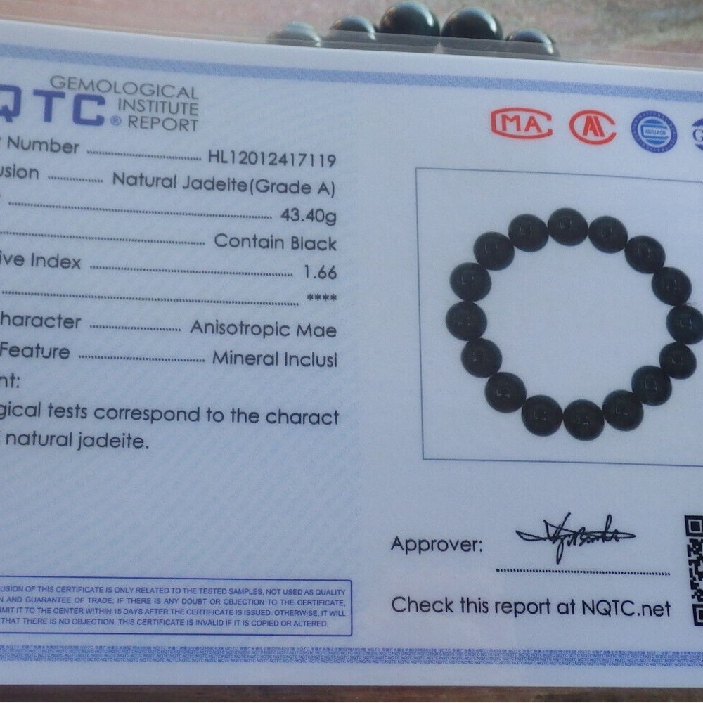 Certified Myanmar Burmese Jadeite mo cui Jade Circle Bead Bangle Bracelet - Picture 9 of 9